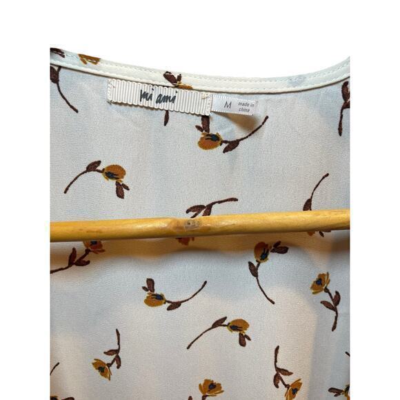 Mi Ami Kimono Shirt Women's Medium Ivory Floral Bell Sleeve Open Front Boho - Picture 2 of 9